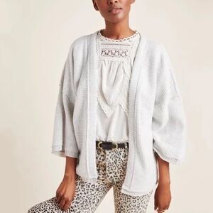 Anthropologie Maeve Gray Lia Hacci Kimono Cardigan Waffle Knit Sweater